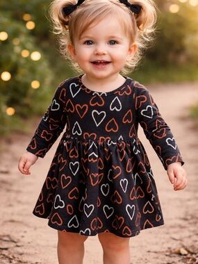 Cat & Jack Black Baby Dress with Rust and White Hearts. Size 12 mo.